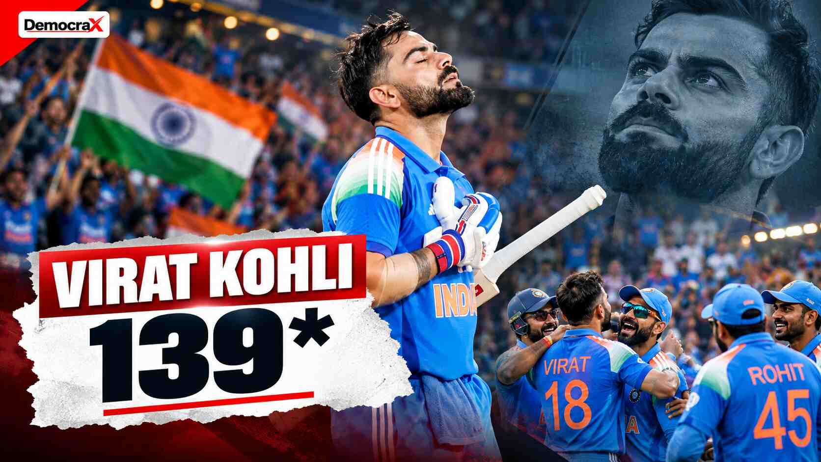 Virat Kohli celebrates his 139 not out and 55th ODI century against West Indies